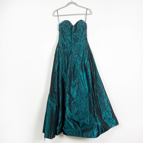 Vintage 70s 80s Peacock Green Teal Strapless Ball Gown with Jacket Size XXS/XS - Picture 7 of 14